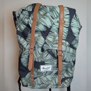 Herschel Supply Company Green Leaf Print Backpack with Tan Straps